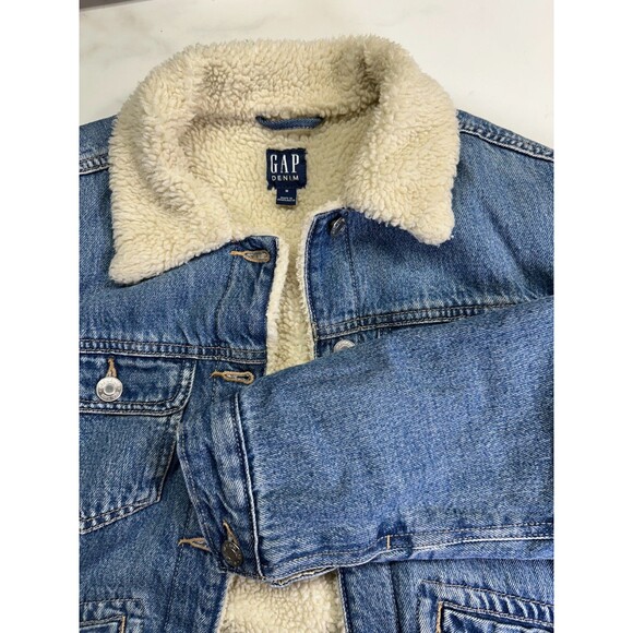 Gap Denim Sherpa Lined Blue Jean Jacket Vintage Look, Women’s M Trucker Cowgirl - Picture 1 of 11
